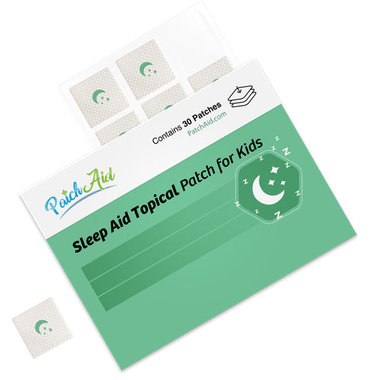 PatchAid Sleep Patch packaging showing a 30-day supply for kids, easy to use.