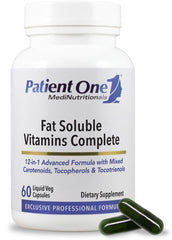 Patient One Fat Soluble Vitamins Complete bottle front supports overall wellness.