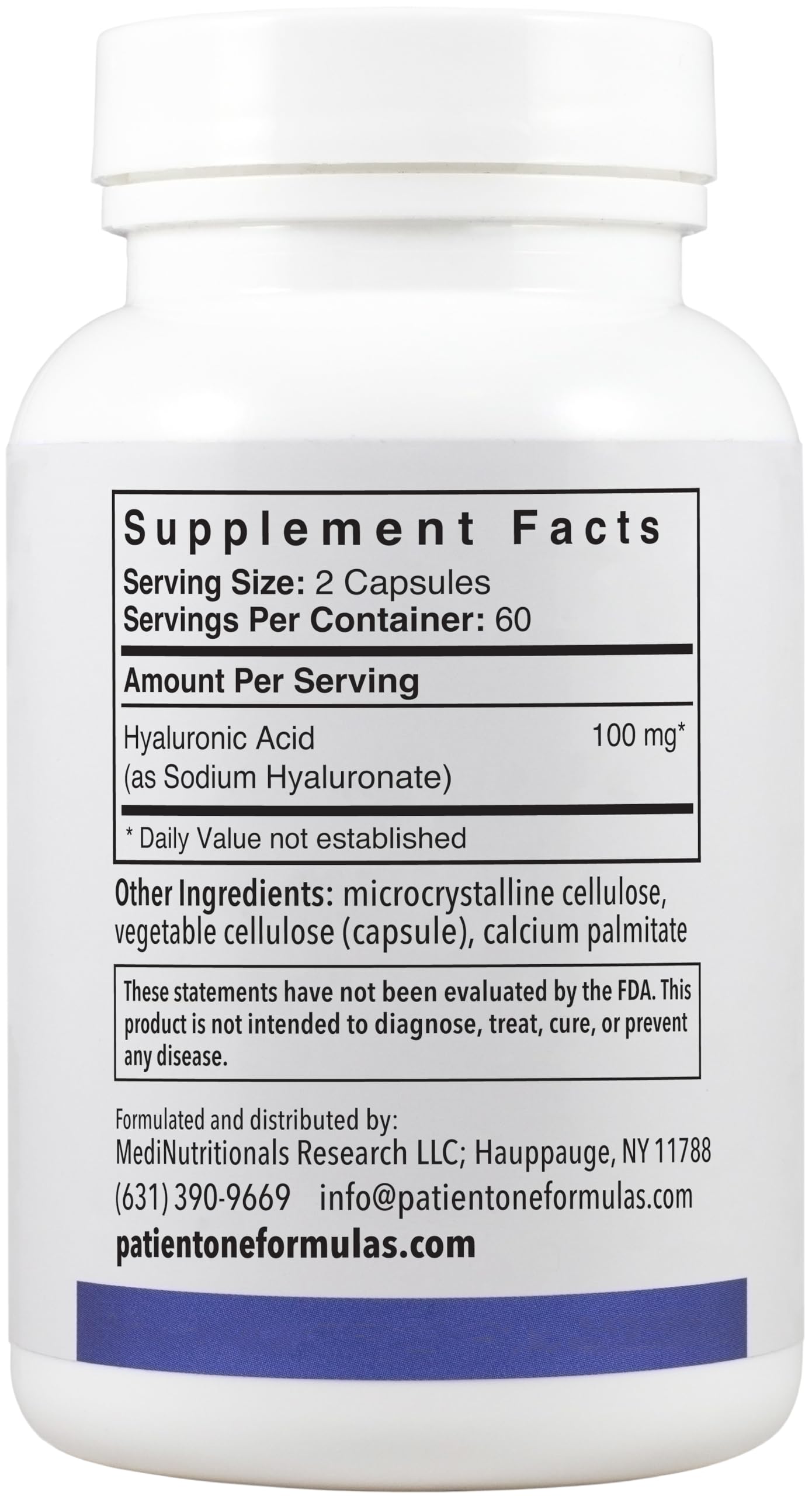 Patient One Hyaluronic Acid vegetarian formula highlighted as allergen-free choice