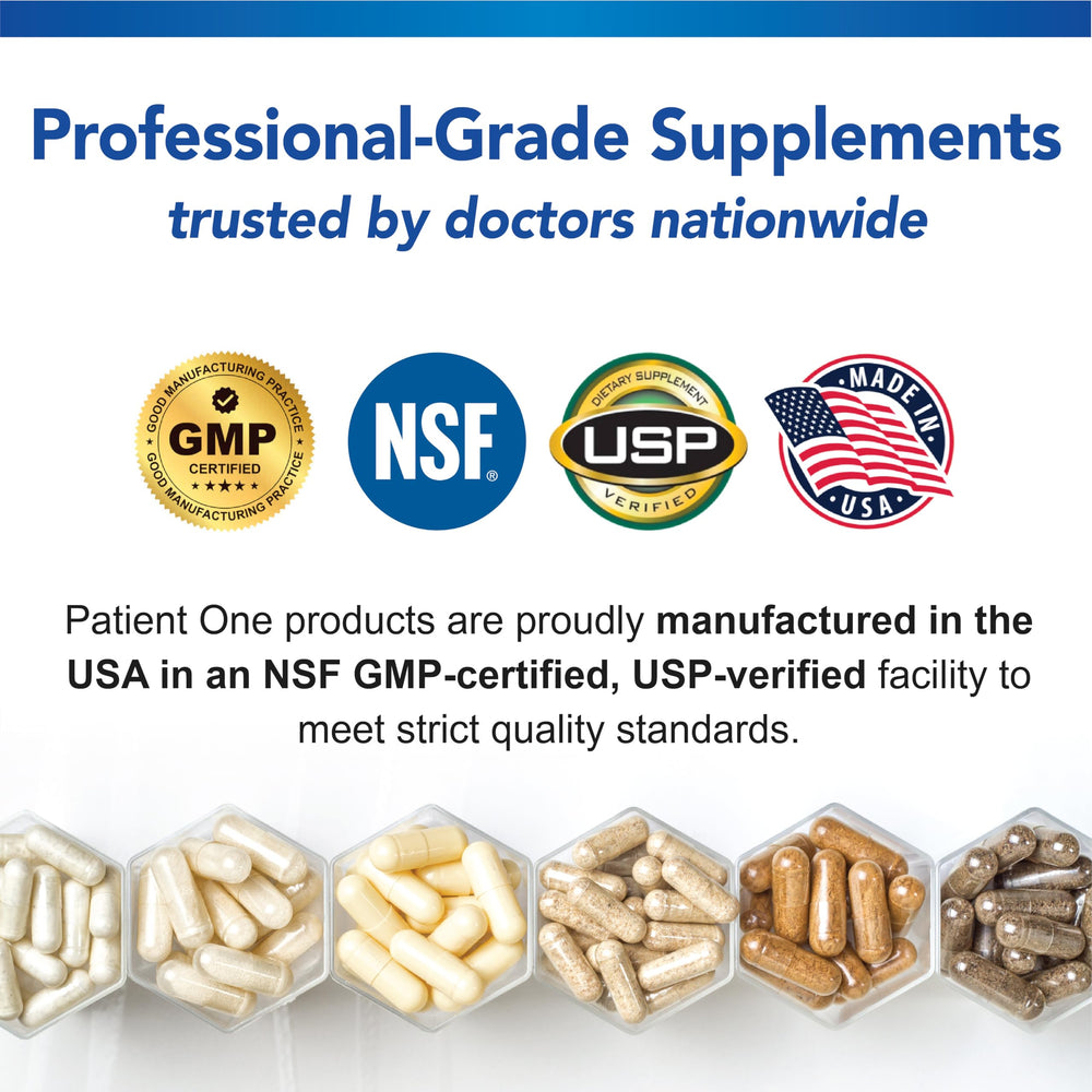 Patient One MuscleCare label detail highlights a clean, allergen-conscious formula.