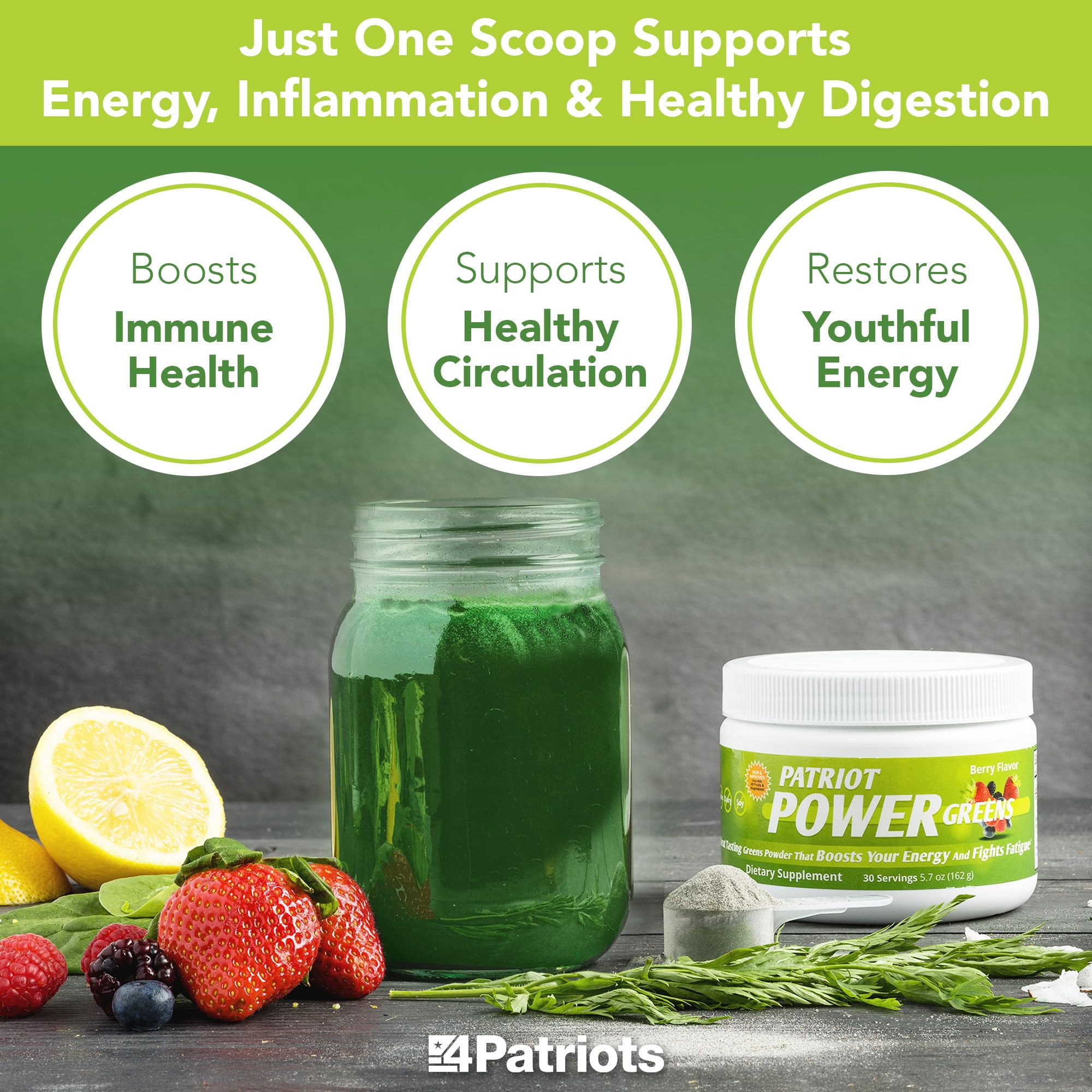 PATRIOT POWER GREENS shake being poured for convenient daily intake.