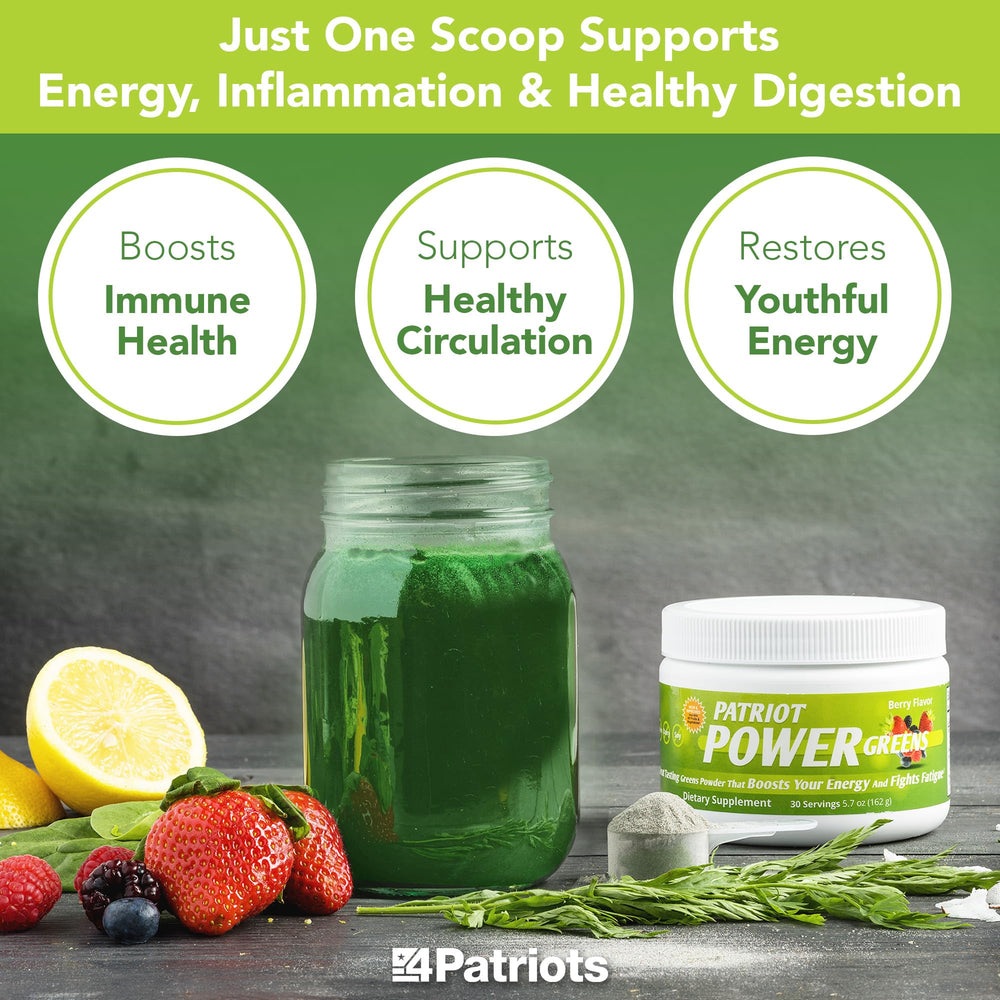 PATRIOT POWER GREENS shake being poured for convenient daily intake.