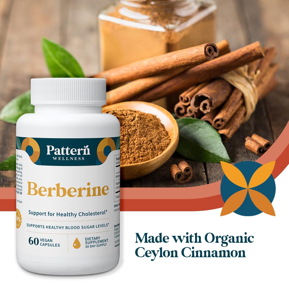 Pattern Wellness Berberine Cinnamon capsules arranged for everyday wellness routine
