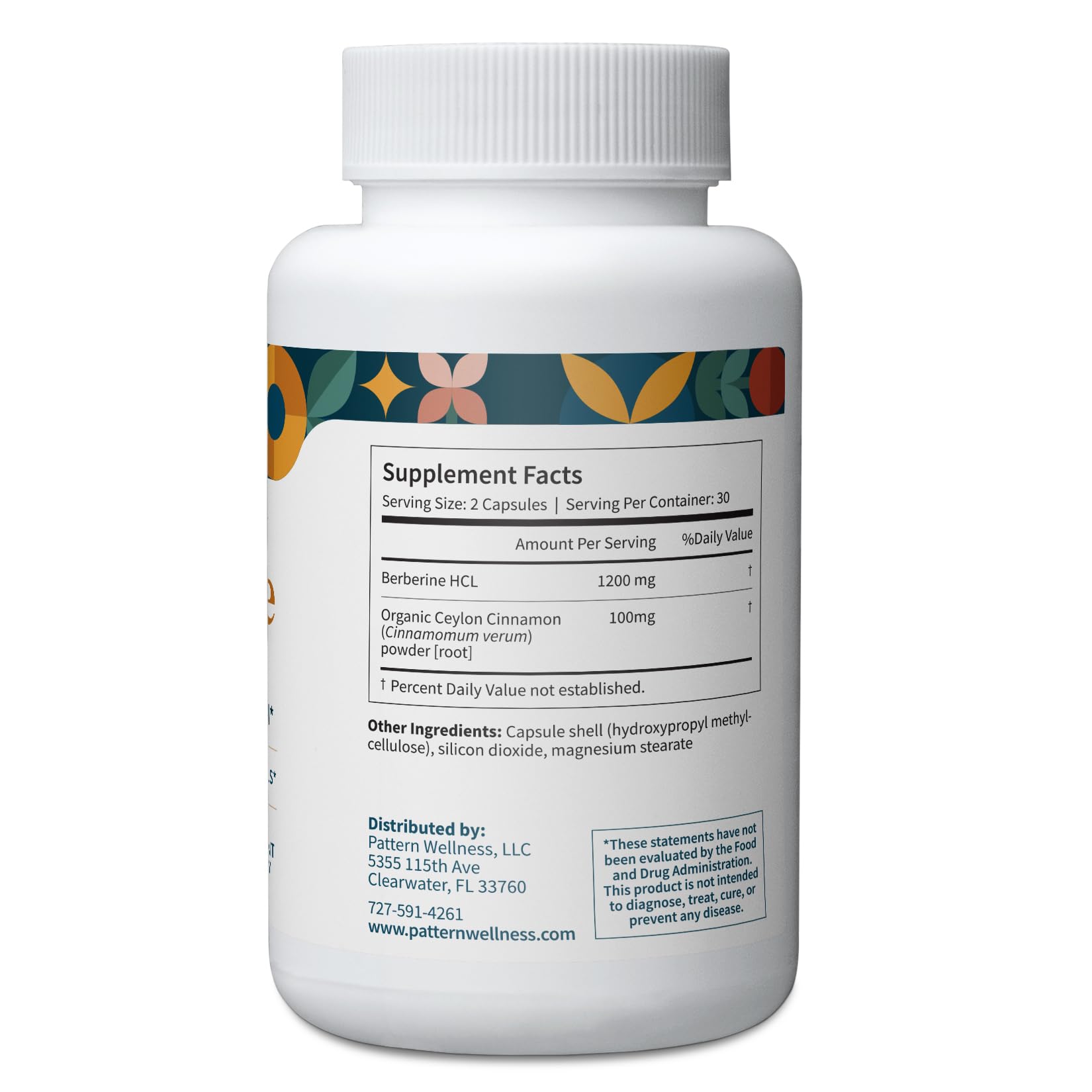 Pattern Wellness Berberine Cinnamon label detail showing vegan, non-GMO quality