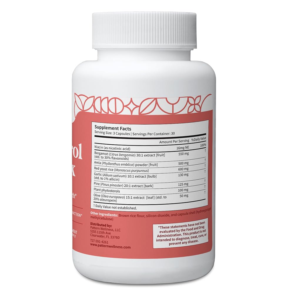 Pattern Wellness Cholesterol Complex capsules poured to show easy daily intake