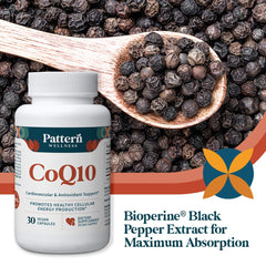 Pattern Wellness CoQ10 vegan capsules close-up suitable for plant-based diets
