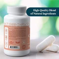 Pattern Wellness Fibro Complex vegan capsules beside a healthy meal.