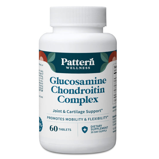 Pattern Wellness Glucosamine Chondroitin Complex bottle label emphasizes joint support.