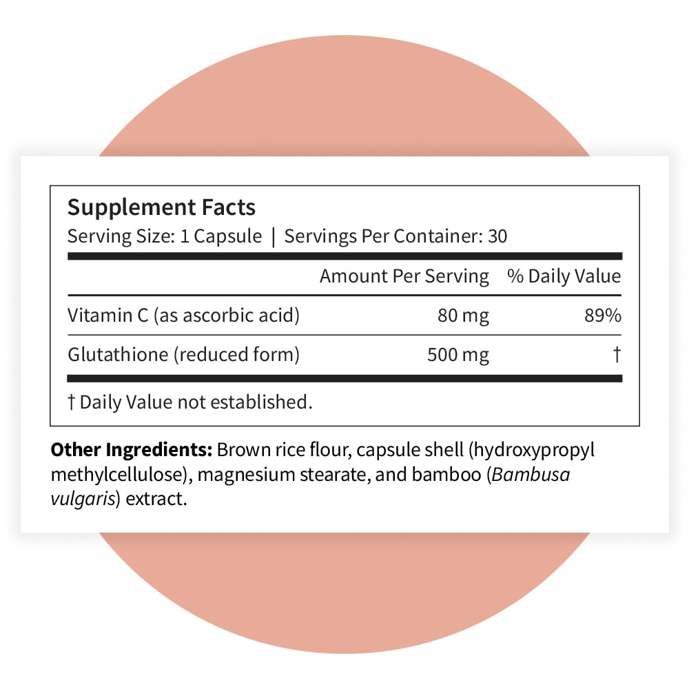 Pattern Wellness Glutathione vegan capsules beside citrus for vitamin C synergy
