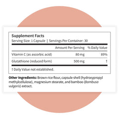 Pattern Wellness Glutathione vegan capsules beside citrus for vitamin C synergy