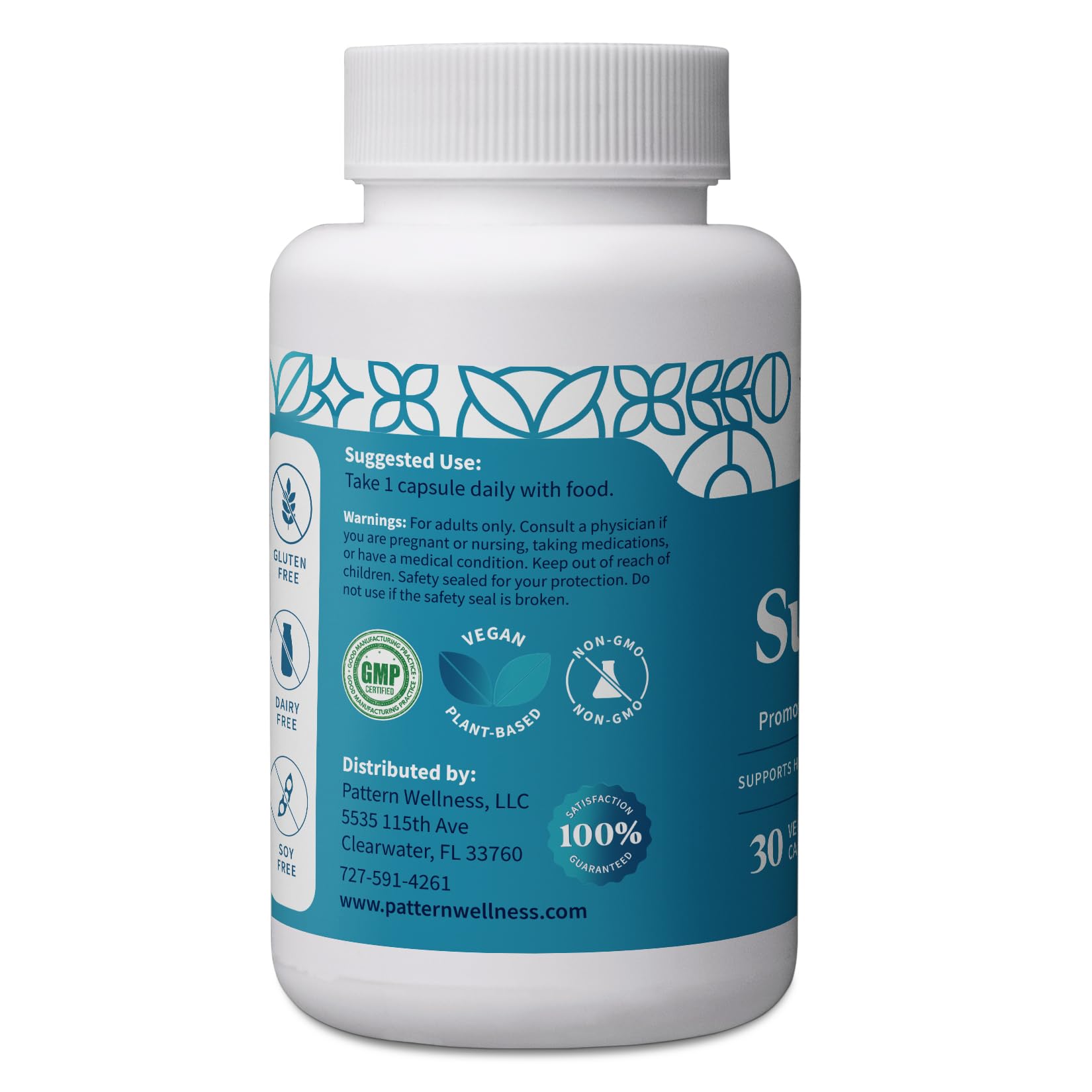 Pattern Wellness Gut Support capsules in view, vegan and non-GMO formula
