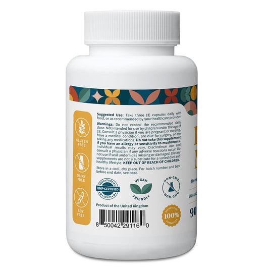 Pattern Wellness Lion’s Mane capsules bottle back label with ingredients