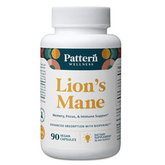 Pattern Wellness Lion’s Mane capsules bottle front for daily focus support
