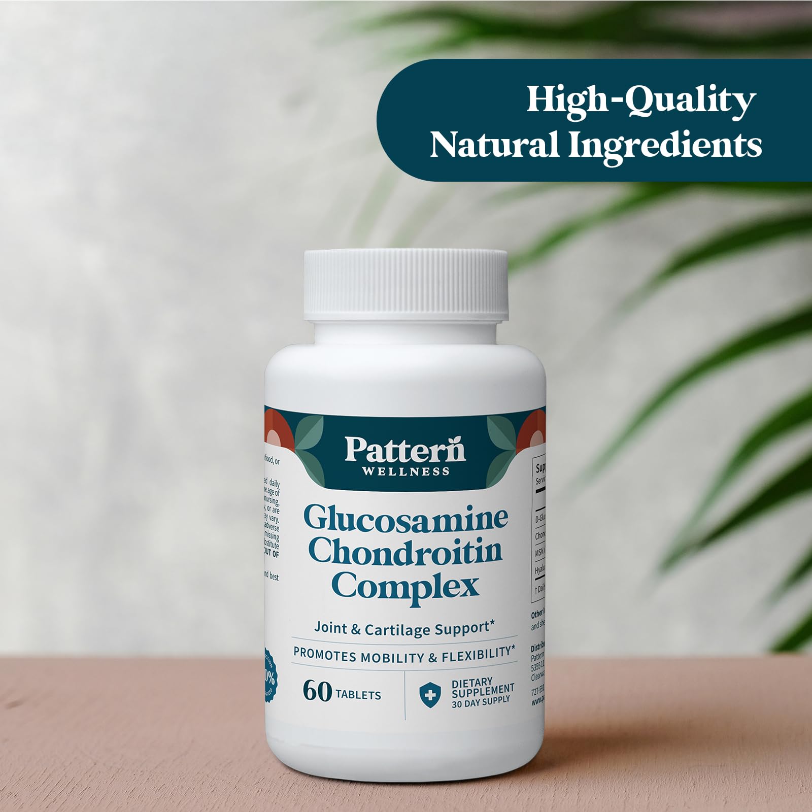 Pattern Wellness bottle shows non-GMO and allergen-free ingredients.