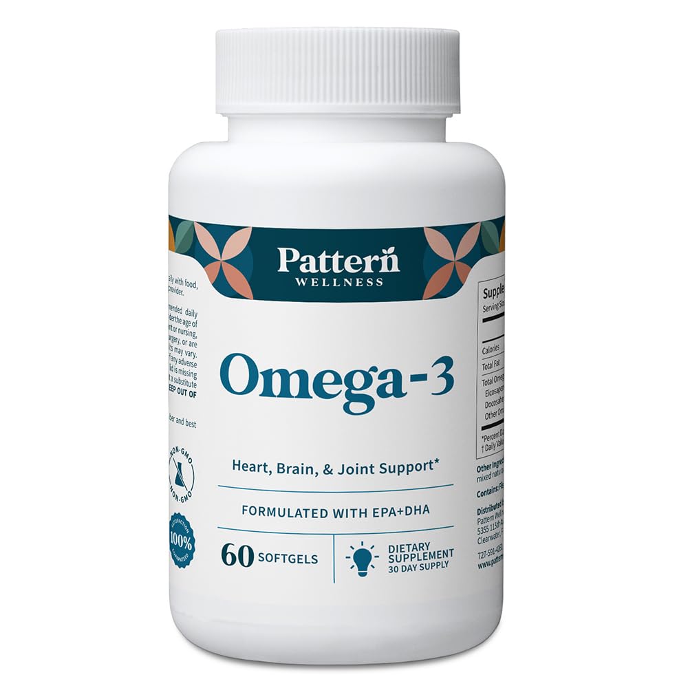 Pattern Wellness Omega3 softgels in lemon flavor for burpless daily support.