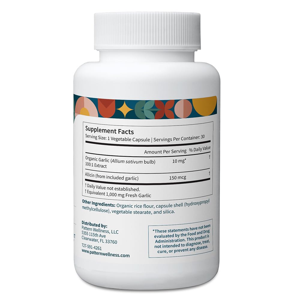 Pattern Wellness organic garlic 1000mg supplement for everyday vitality