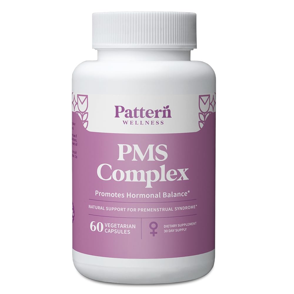 Pattern Wellness PMS Complex bottle front showing monthly cycle support benefits