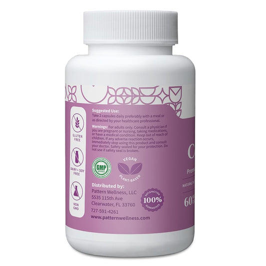 Pattern Wellness PMS Complex label close-up highlighting vitamin B6 and magnesium