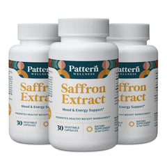 Pattern Wellness saffron extract bottle shown for daily mood support