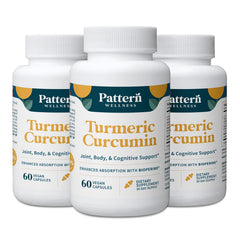 Pattern Wellness turmeric curcumin bottle closeup with BioPerine for absorption