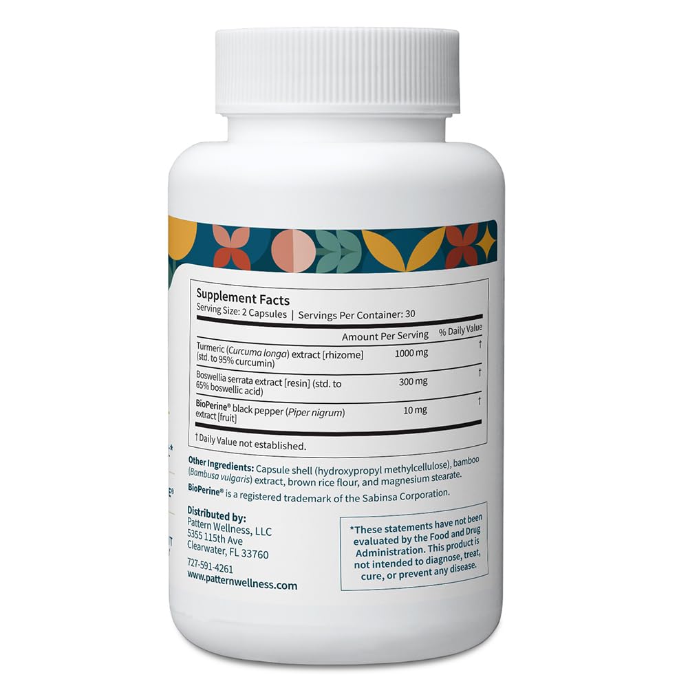 Pattern Wellness Turmeric Curcumin bottle on countertop for easy daily use