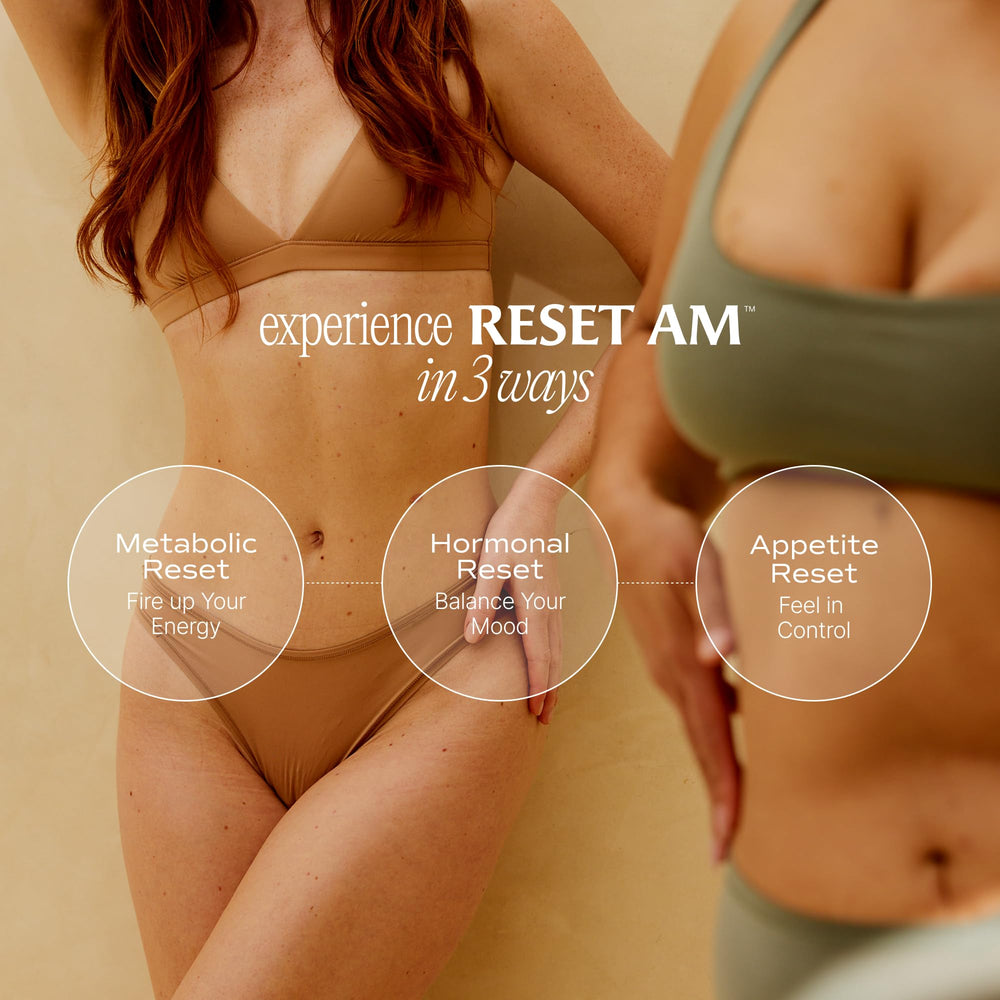 Paulina Fitness Reset AM label closeup highlighting natural ingredients and hormone support