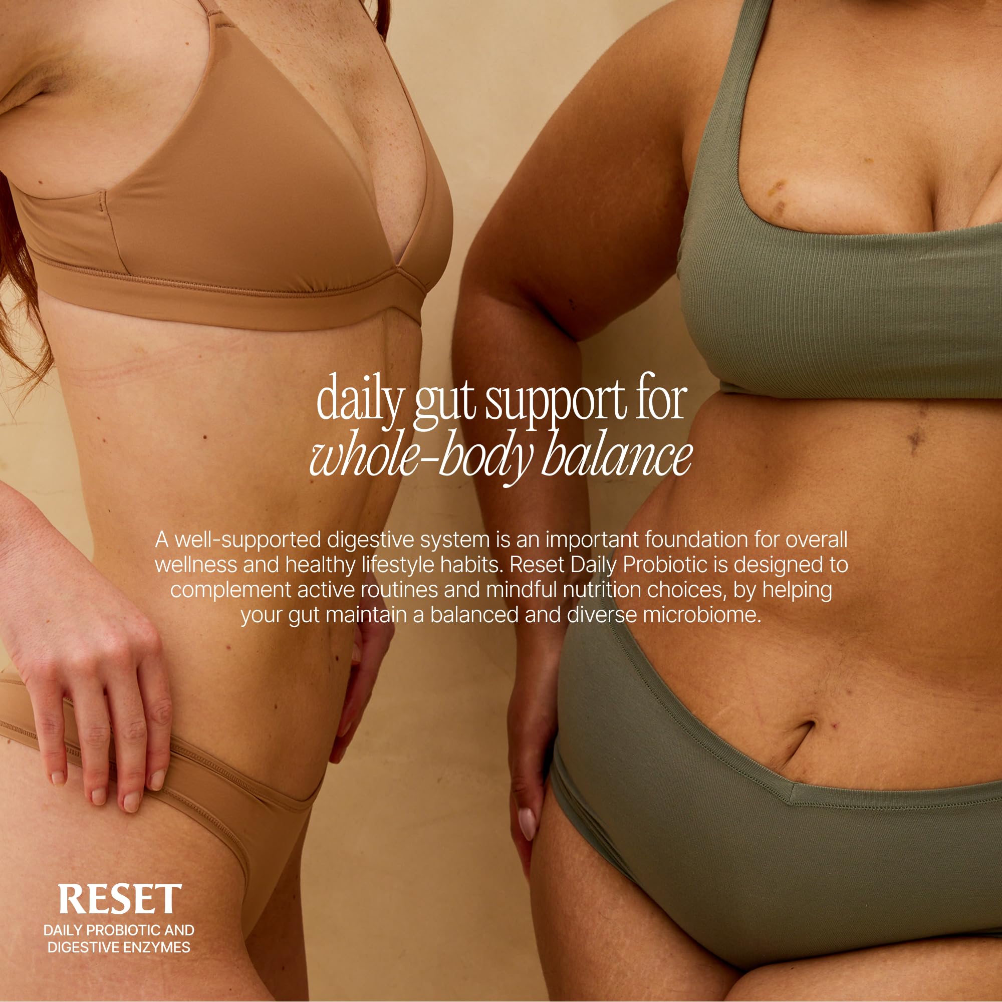 Paulina Fitness Reset Daily capsules close-up showing plant enzymes and probiotics that support gut balance.
