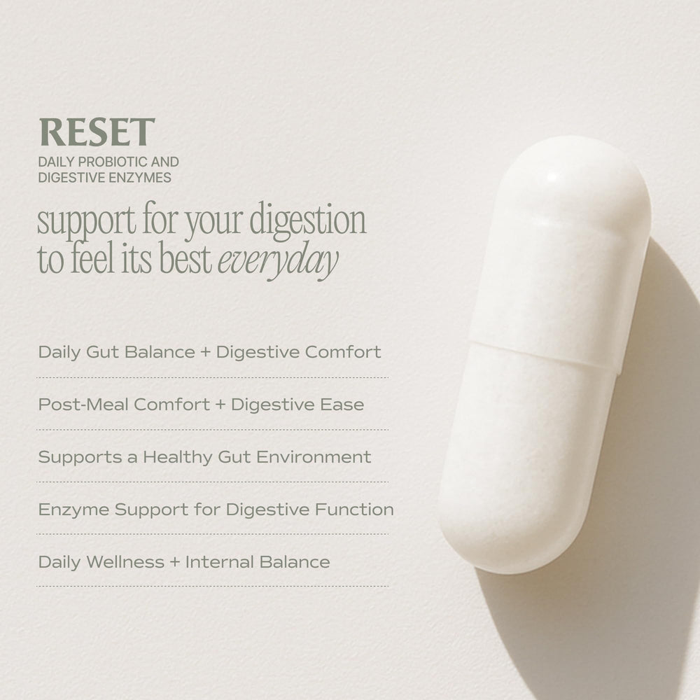 Paulina Fitness Reset Daily label close-up emphasizes shelf-stable vegan formula.
