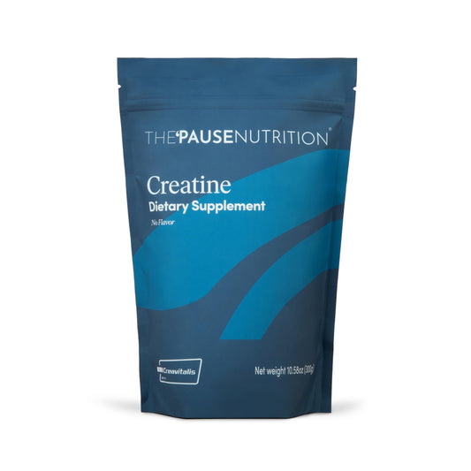 The Pause Life creatine powder bottle for easy daily supplementation.