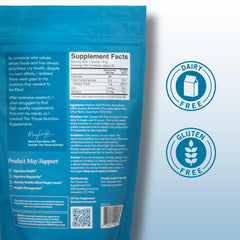 Pause Life Fiber GDX ingredients panel highlights a clean, gluten-free blend for everyday nutrition.
