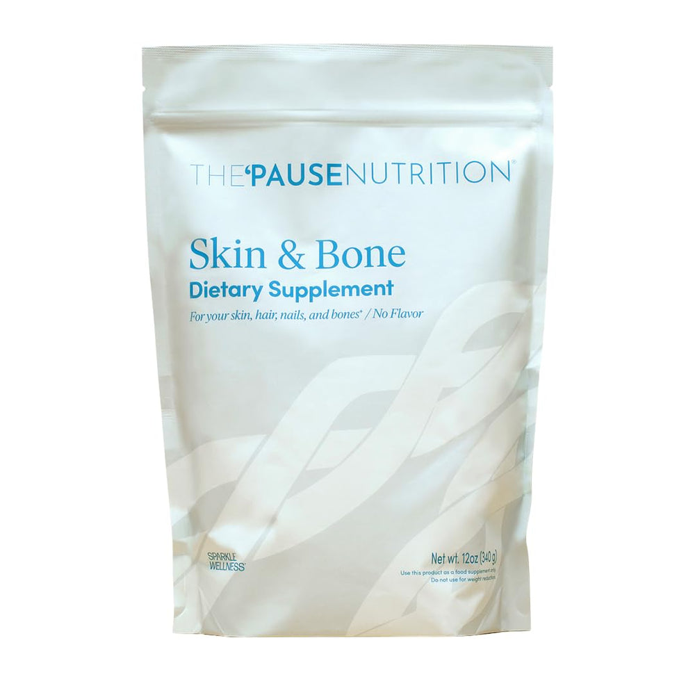 Pause Life Skin & Bone packaging showing unflavored gluten-free formula for daily use.