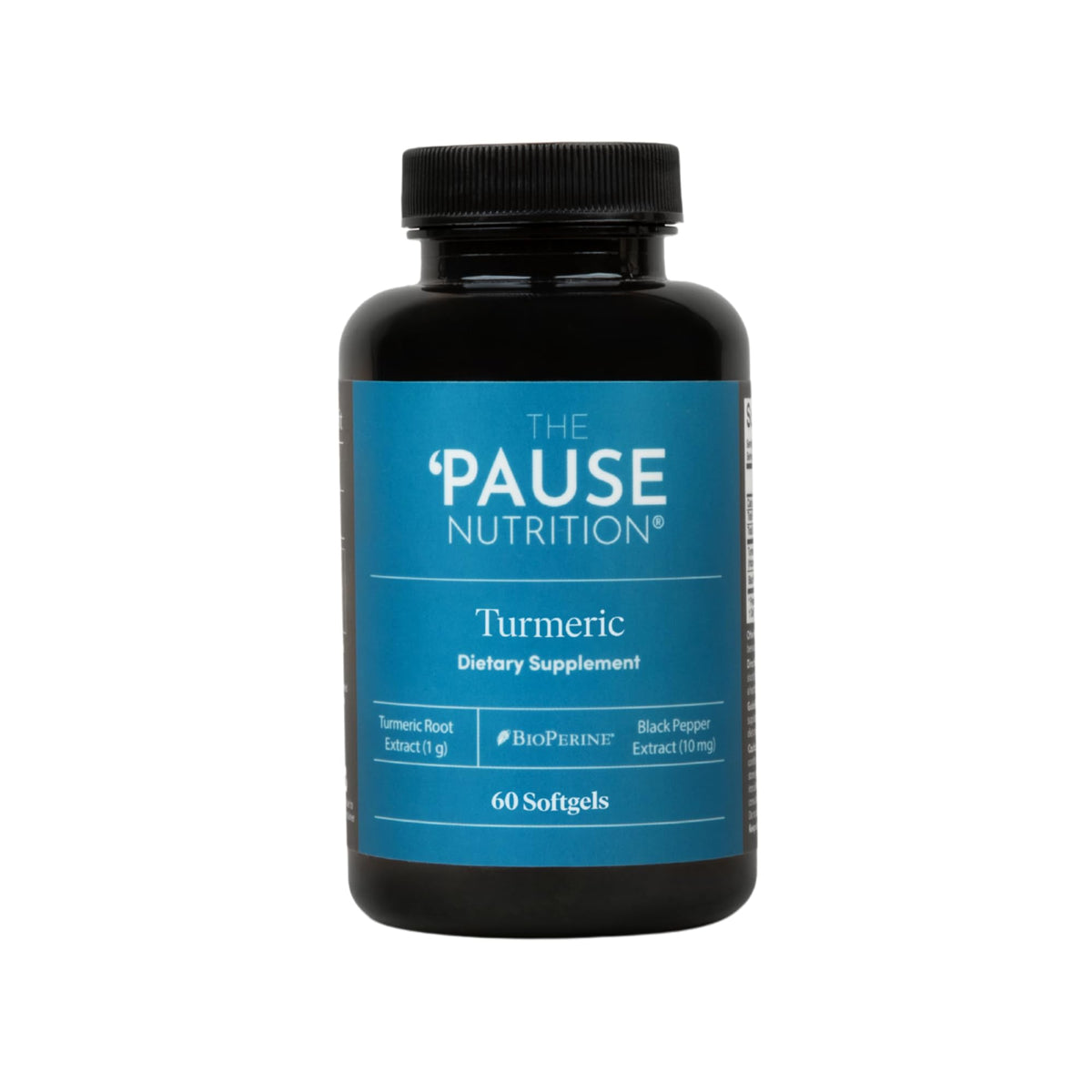 Pause Life Turmeric softgels bottle showing easy daily wellness support.