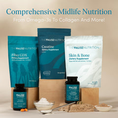 Pause Life omega-3 graphic emphasizes heart and vision friendly nutrients.
