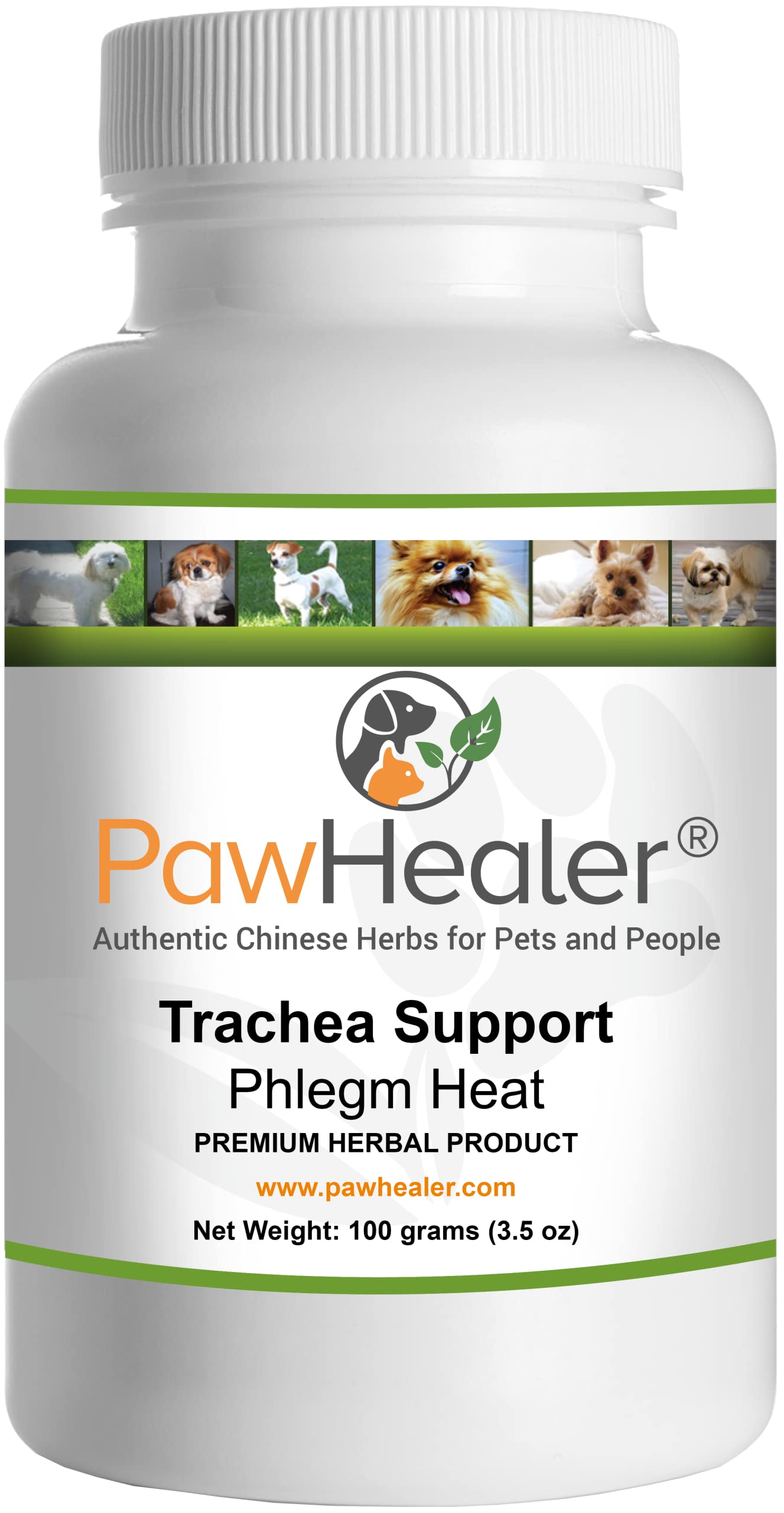 PawHealer Trachea Support powder bottle for dogs, supporting respiratory comfort.