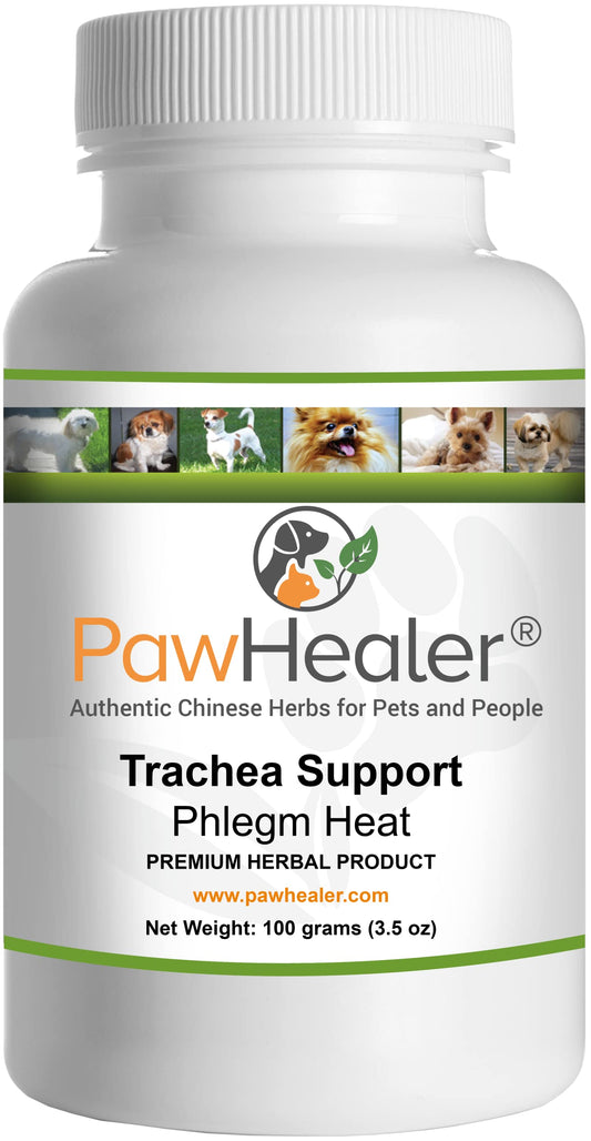 PawHealer Trachea Support powder bottle for dogs, supporting respiratory comfort.