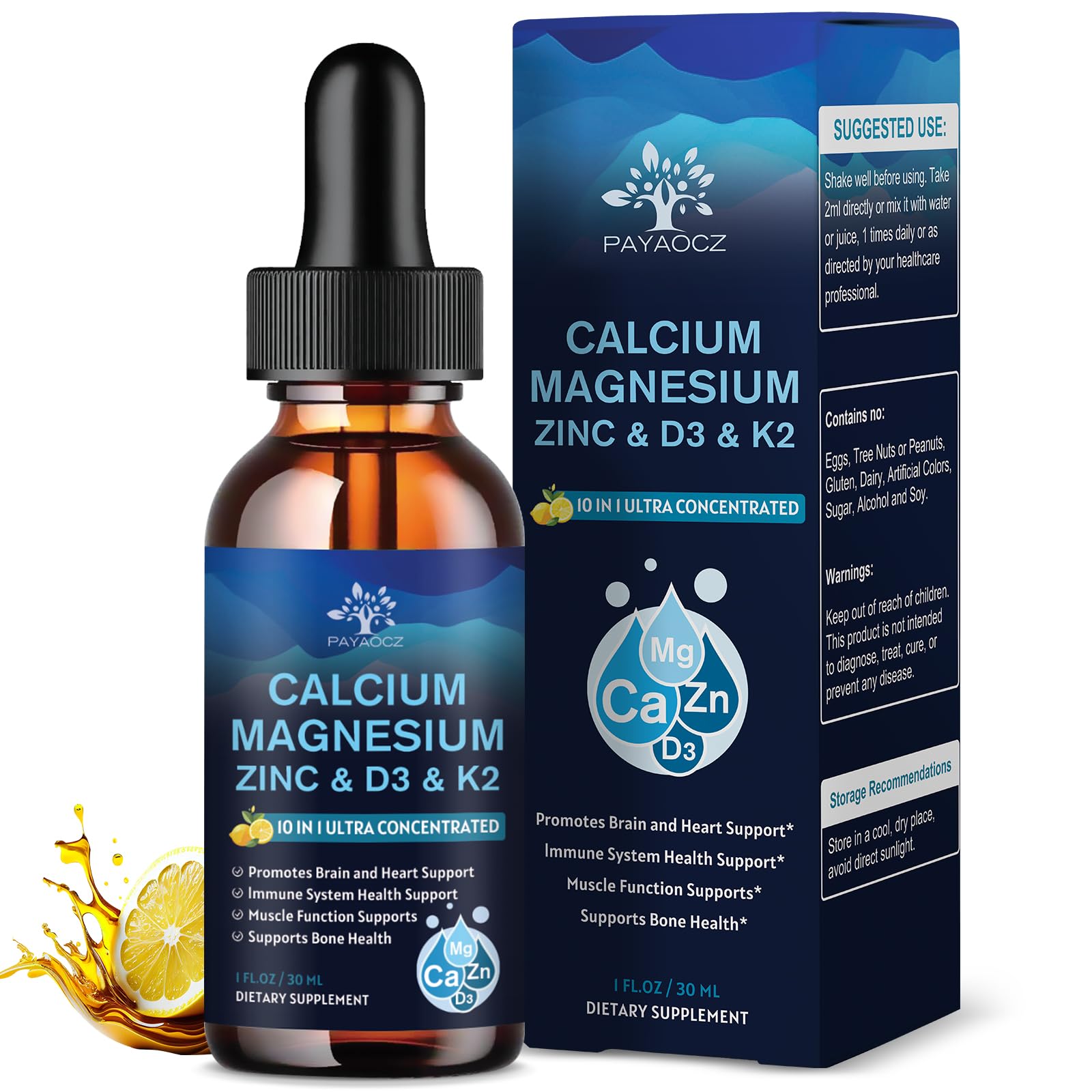 PAYAOCZ lemon liquid drops bottle for easy daily dosing and immune support