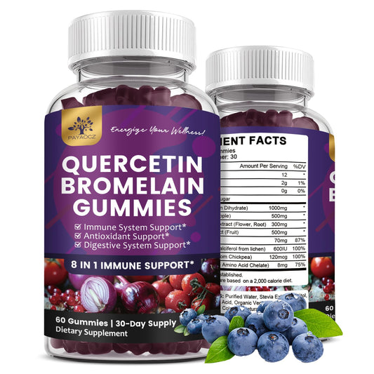 PAYAOCZ quercetin gummies in a blueberry jar for daily immune support.