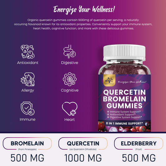 PAYAOCZ Quercetin Gummies bottle closeup highlighting vegan, sugar-free formula for daily use.