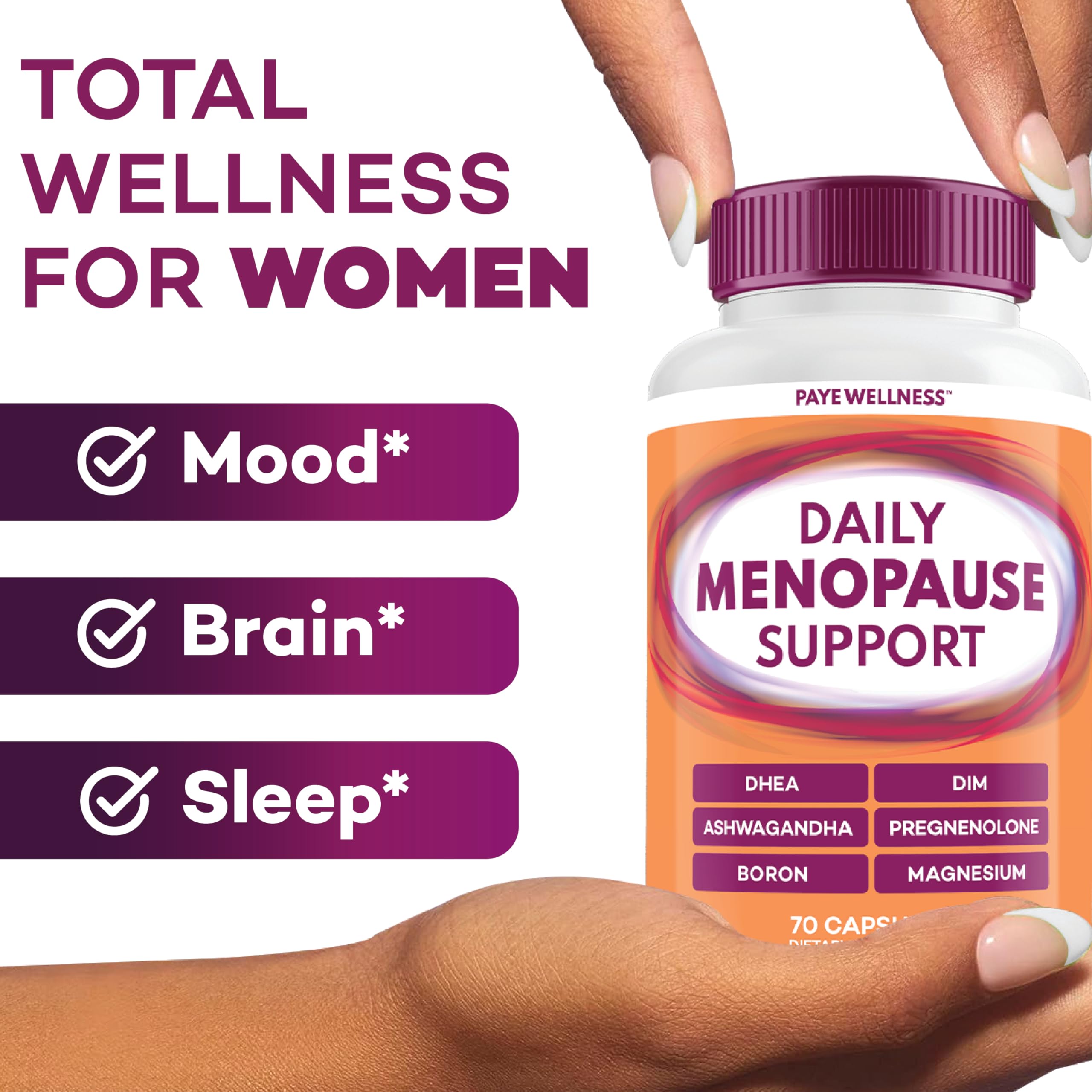 PAYÉ DIM-ASHWAGANDHA capsules closeup highlighting mood support.