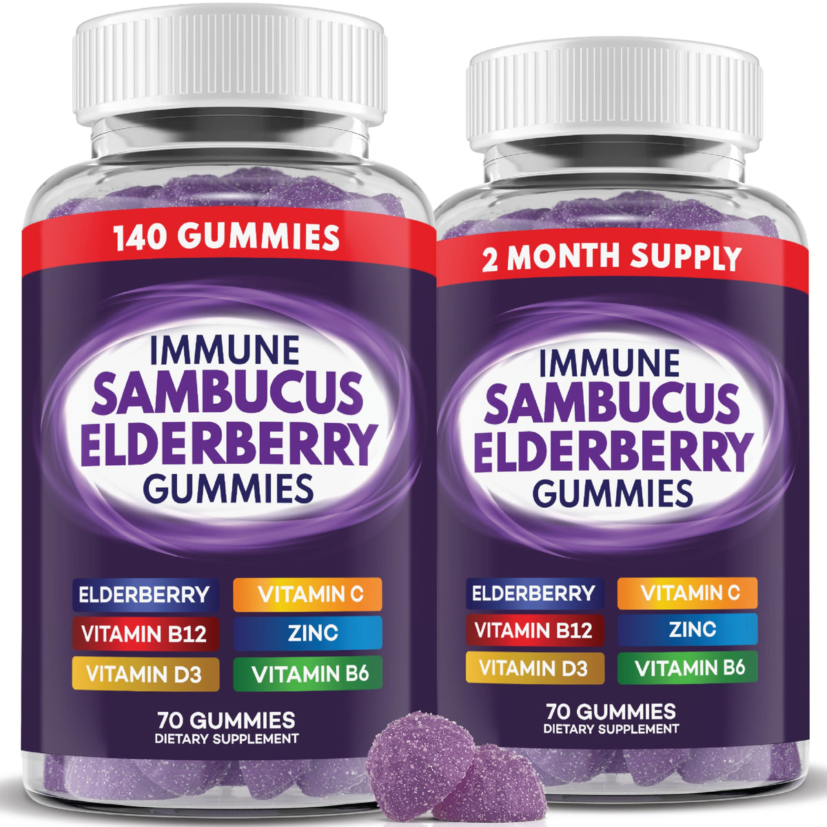 PAYÉ Elderberry Gummies bottle close-up, tasty daily immune support for all ages.