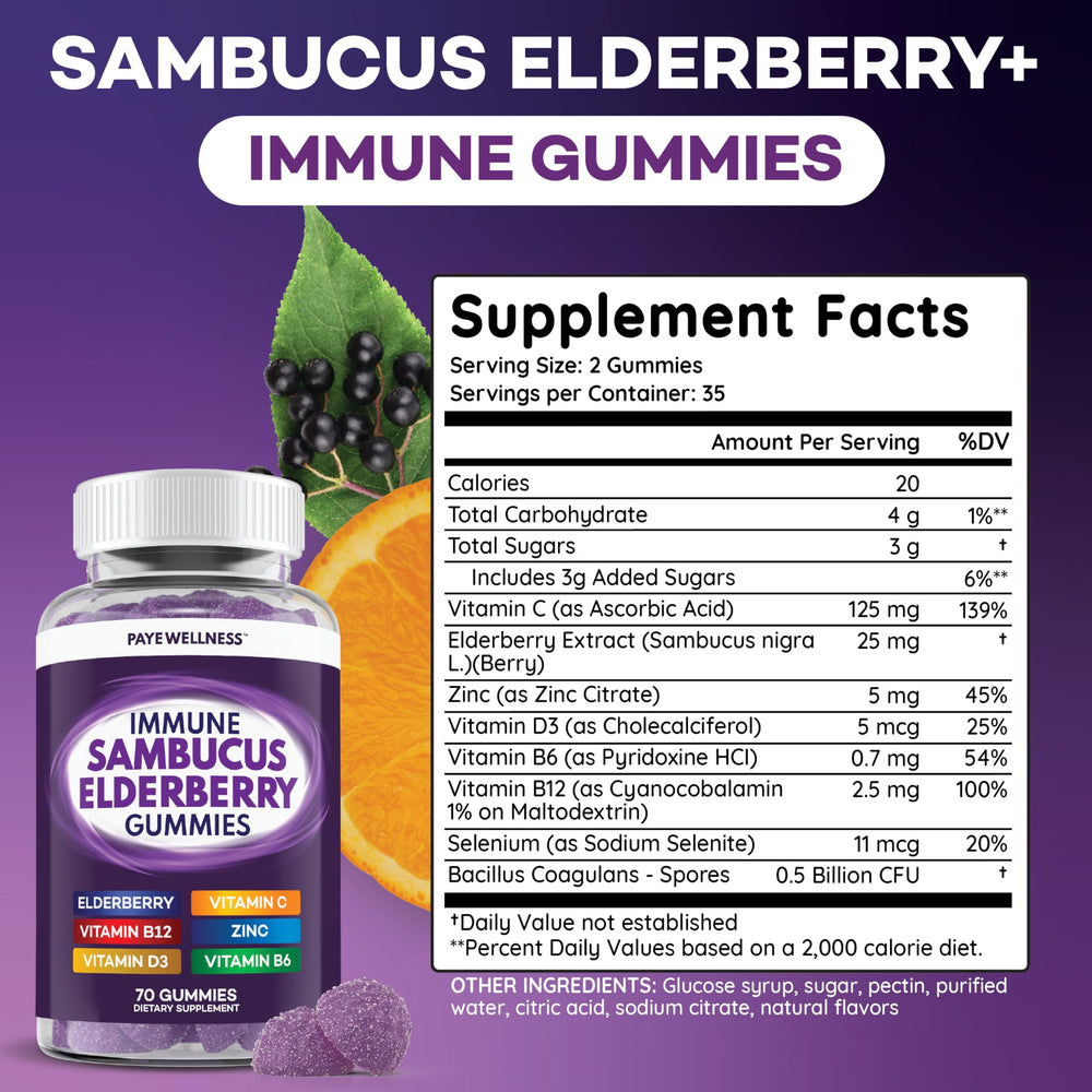 PAYÉ Elderberry Gummies delicious-flavor shot, enjoyed by both adults and children.