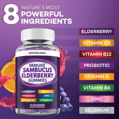 PAYÉ Elderberry Gummies raspberry flavor close-up for tasty daily wellness.