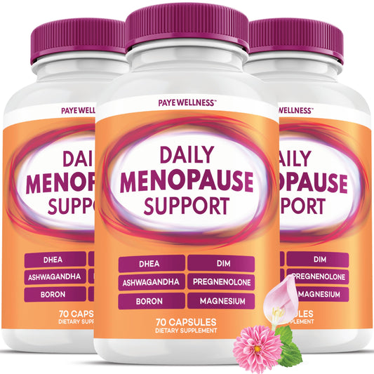PAYÉ menopause 3-pack bottle shows convenient daily support for hormone balance.