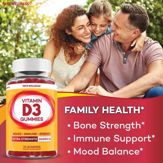 PAYÉ Vitamin D Gummies serving-two image shows two gummies for adult daily dosage.