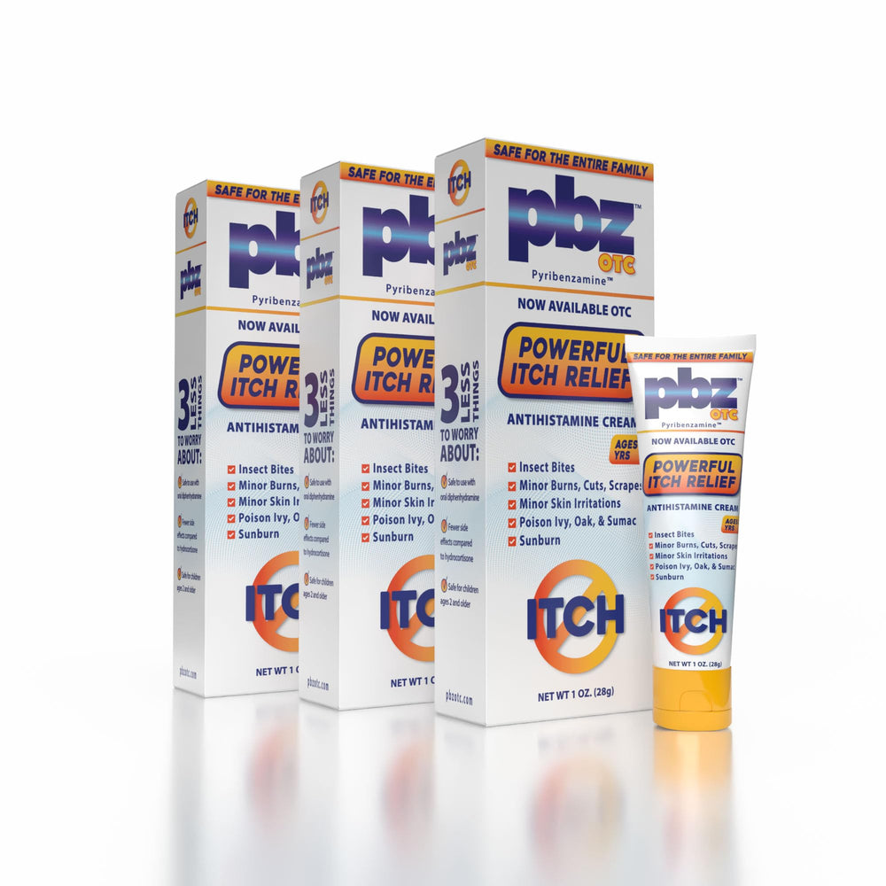 PBZ antihistamine cream 1% application for itchy skin relief.