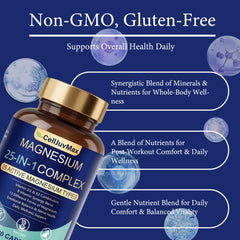PBZPBZ magnesium complex label close-up showing 25 forms for balanced nutrition.