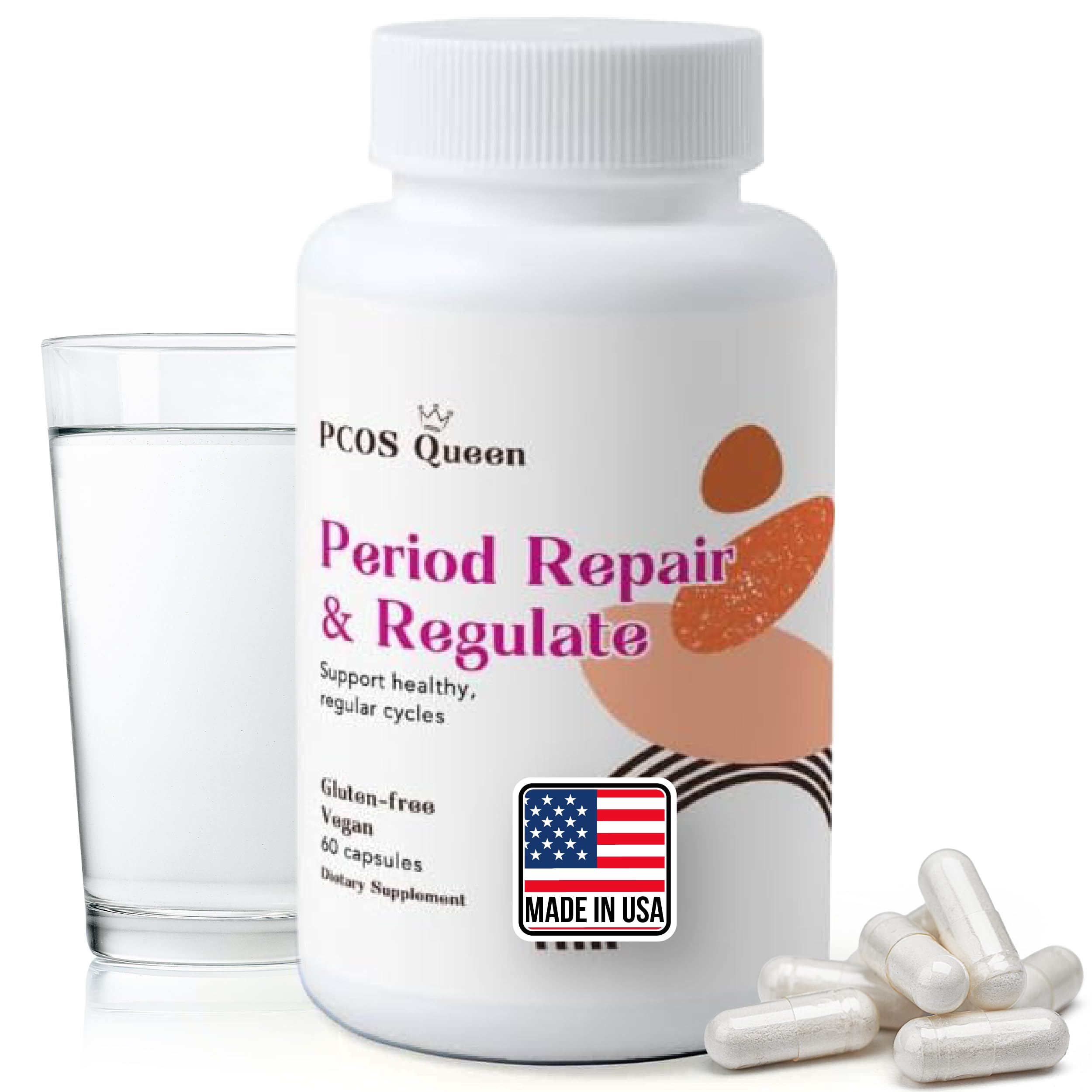 PCOS Queen Period Repair bottle front showing vegan formula for hormonal balance