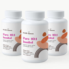 PCOS Queen Pure 40:1 Inositol bottle shown for cycle support.