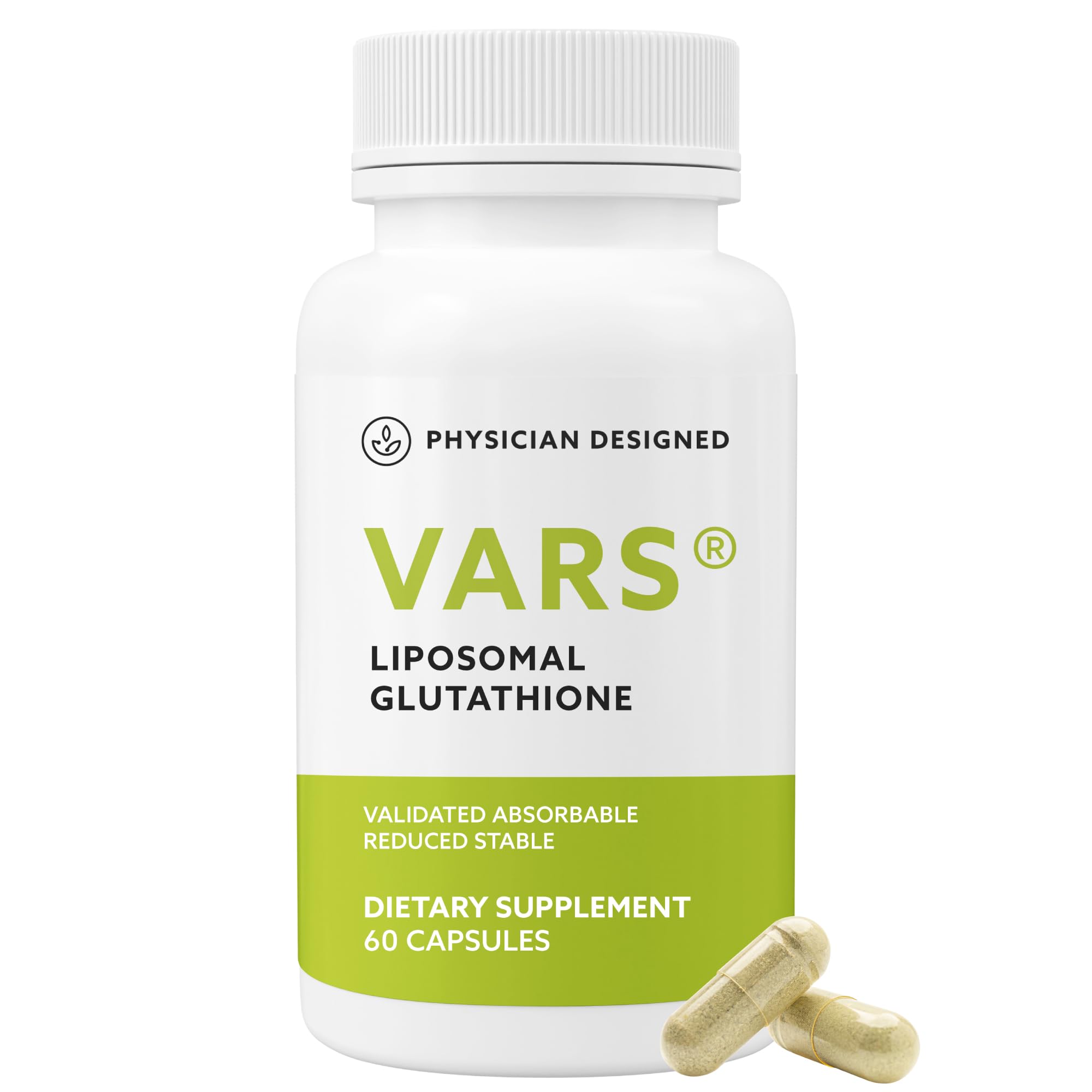 PD VARS Liposomal Glutathione bottle shows easy-to-take capsules for daily antioxidant support.
