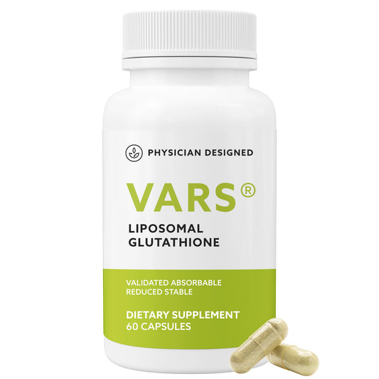 PD VARS Liposomal Glutathione bottle shows easy-to-take capsules for daily antioxidant support.